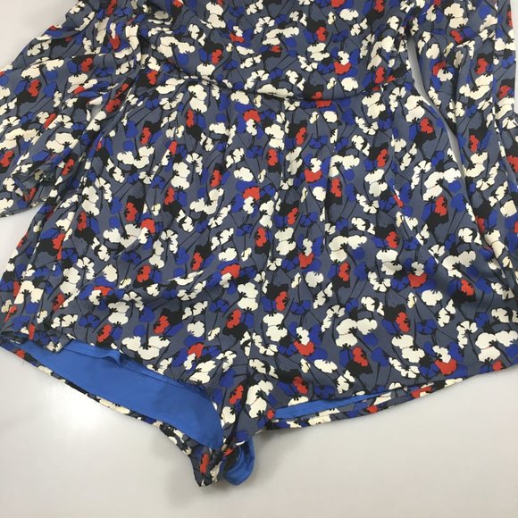 Glamorous M Floral Short Romper Long Sleeve Open Back Pockets - Picture 5 of 7